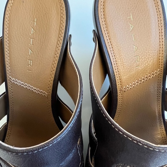 Tahari Brown Leather open Toe Sandals/ clogs - Picture 10 of 14
